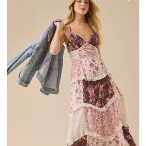 Altar'd State Pink and Brown Floral Maxi Dress